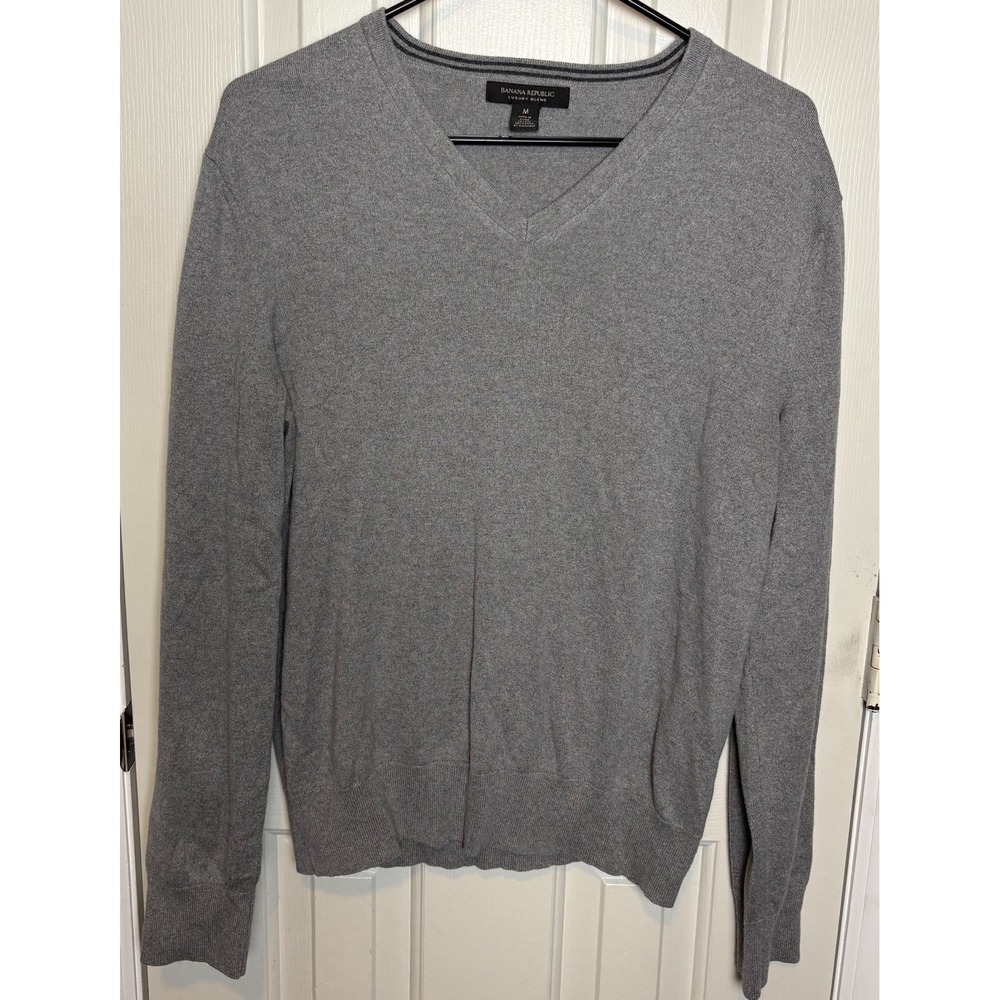 Banana Republic Luxury Blend Silk Cotton Cashmere V-Neck Sweater Dark Gray M